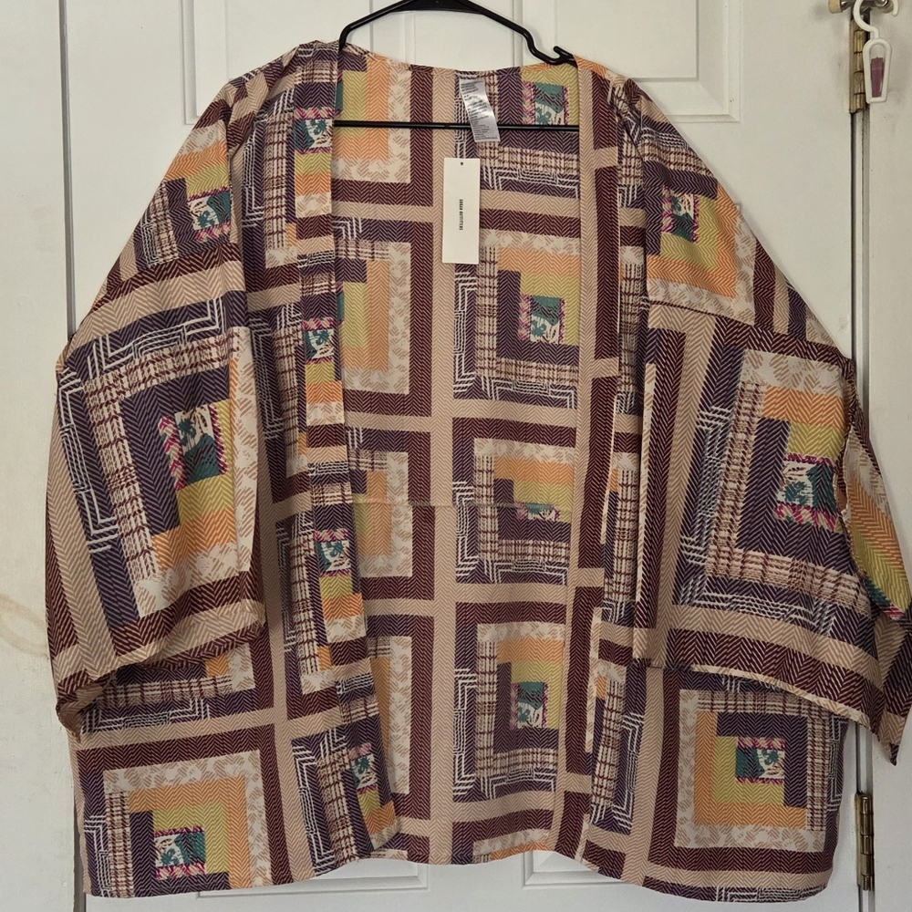 Urban Outfitters NWT Multi Color Geometric Print "Willow Patchwork" Open Kimono